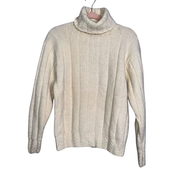 Vintage Ralph Lauren 100% Wool Cable Knit Turtleneck Sweater Ivory Cream Size S - Picture 2 of 5